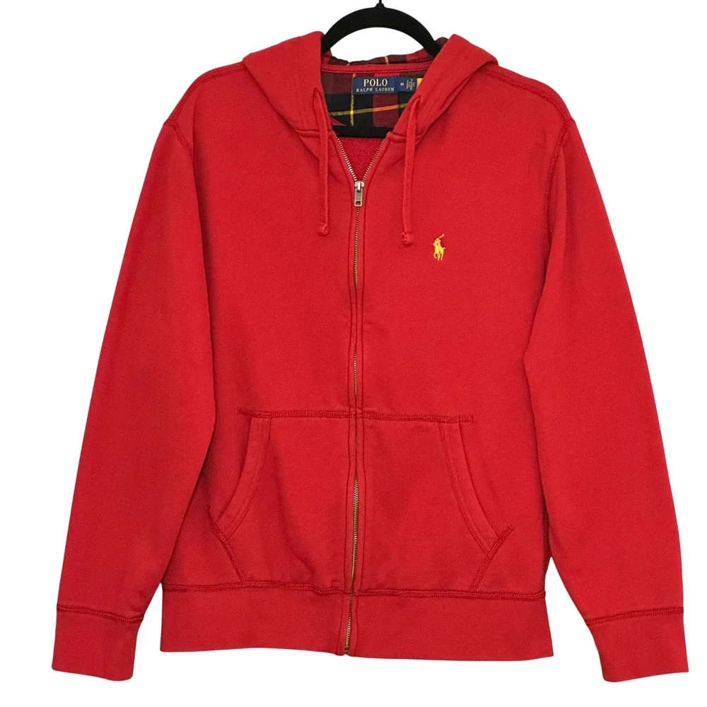 Polo Ralph Lauren Mens Sweatshirt Hoodie M Red Full Zip Yellow Pony Logo Preppy